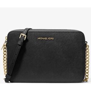 Michael Kors Jet Set Item Large East West Black Gold Crossbody Bag $378